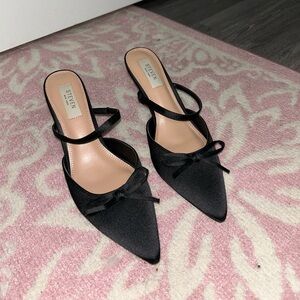 Steven Black Pointed-Toe Heels with Bow Accent